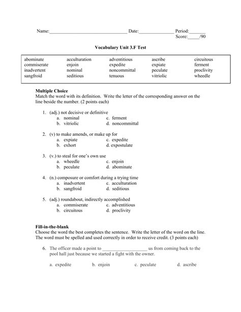 Level F Unit 3 Vocab Answers What are the answers for units 1.  Level F Unit 3 Vocab Answers